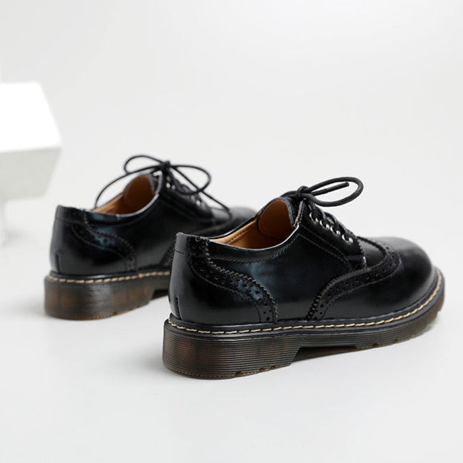 Vintage Oxford Loafers Brogues Leather Women's Lace Up Casual Flats Shoes