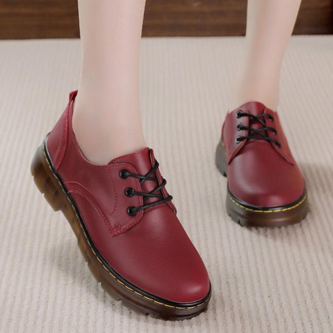 Women's Shoes Chunky Bottom Lace Up Soft Leather Loafers