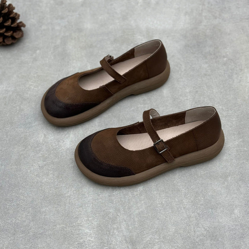 Women's Handmade Leather Patchwork Flat Mary Jane Shoes