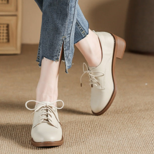 Womens Casual Lace Up Oxford Shoes Middle Heels