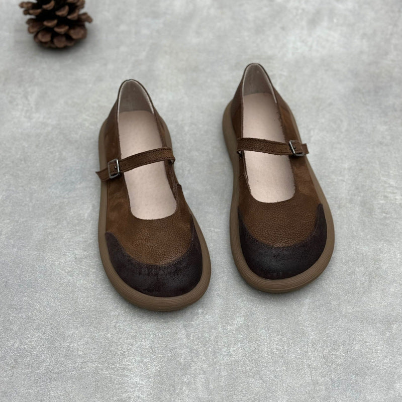 Women's Handmade Leather Patchwork Flat Mary Jane Shoes