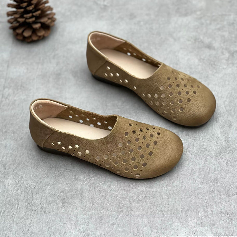 Women's Hollow Out Summer Flat Handmade Cow Leather Sandals