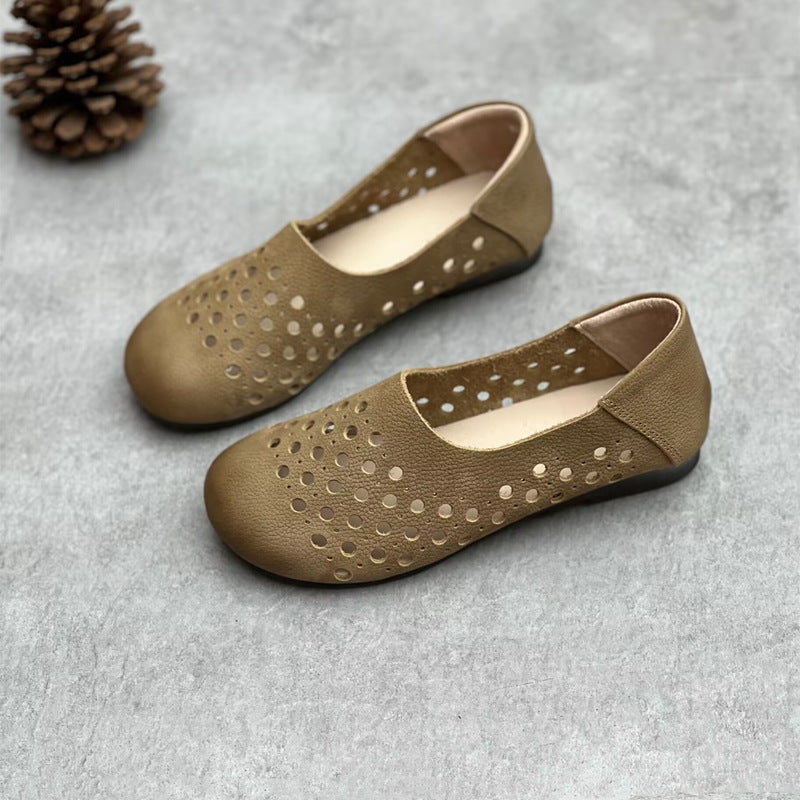 Women's Hollow Out Summer Flat Handmade Cow Leather Sandals