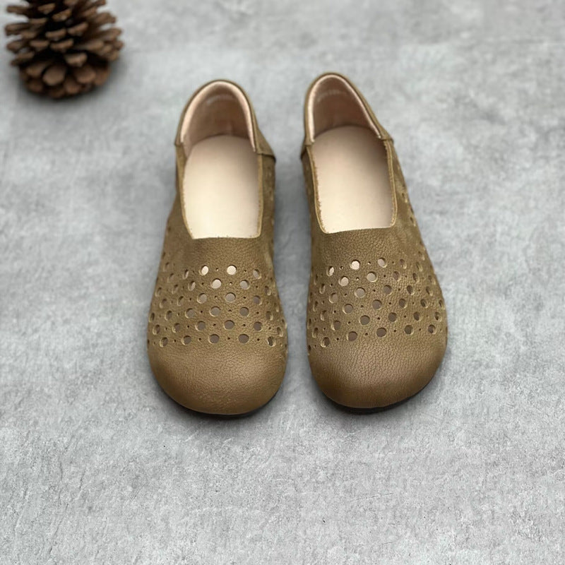 Women's Hollow Out Summer Flat Handmade Cow Leather Sandals