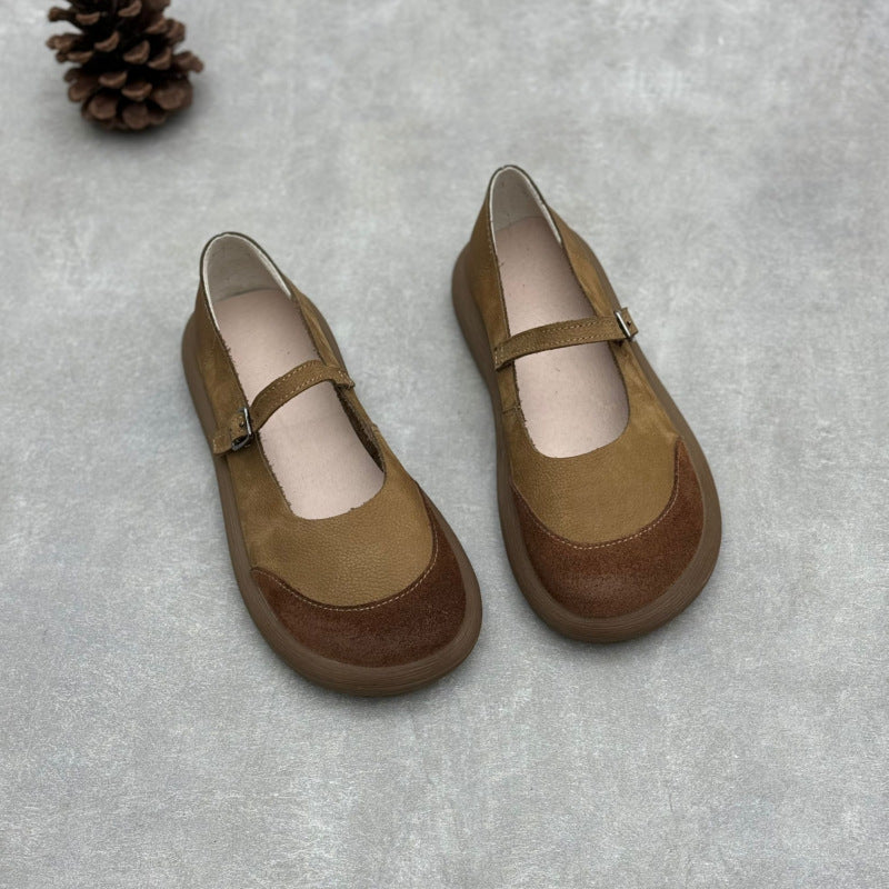 Women's Handmade Leather Patchwork Flat Mary Jane Shoes