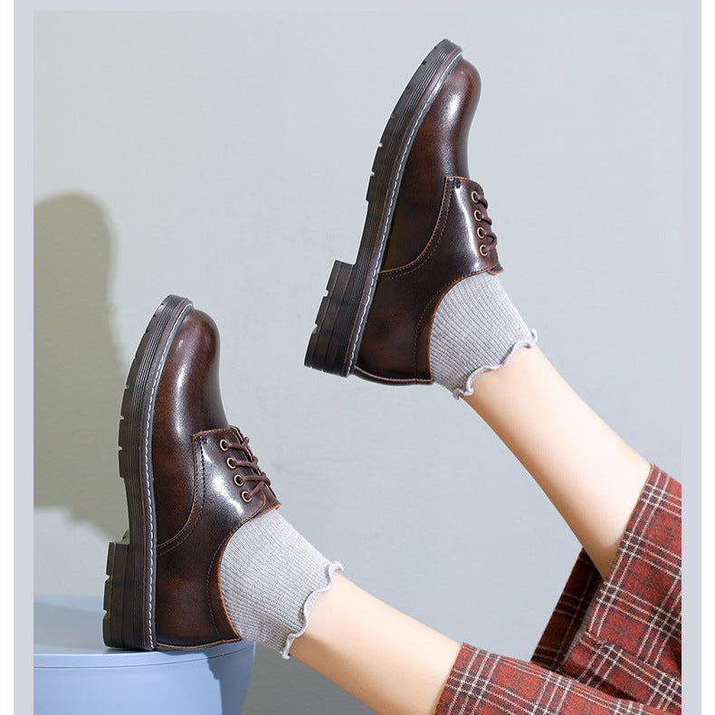Women's Round Toe Casual Japanese Flat Lace-up Loafers