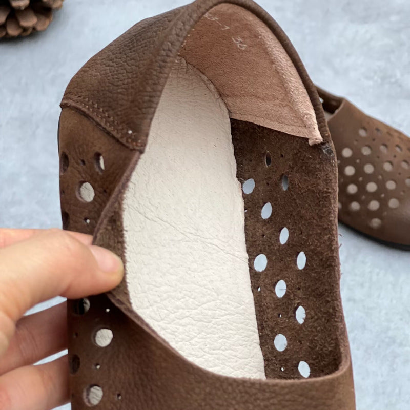 Women's Hollow Out Summer Flat Handmade Cow Leather Sandals