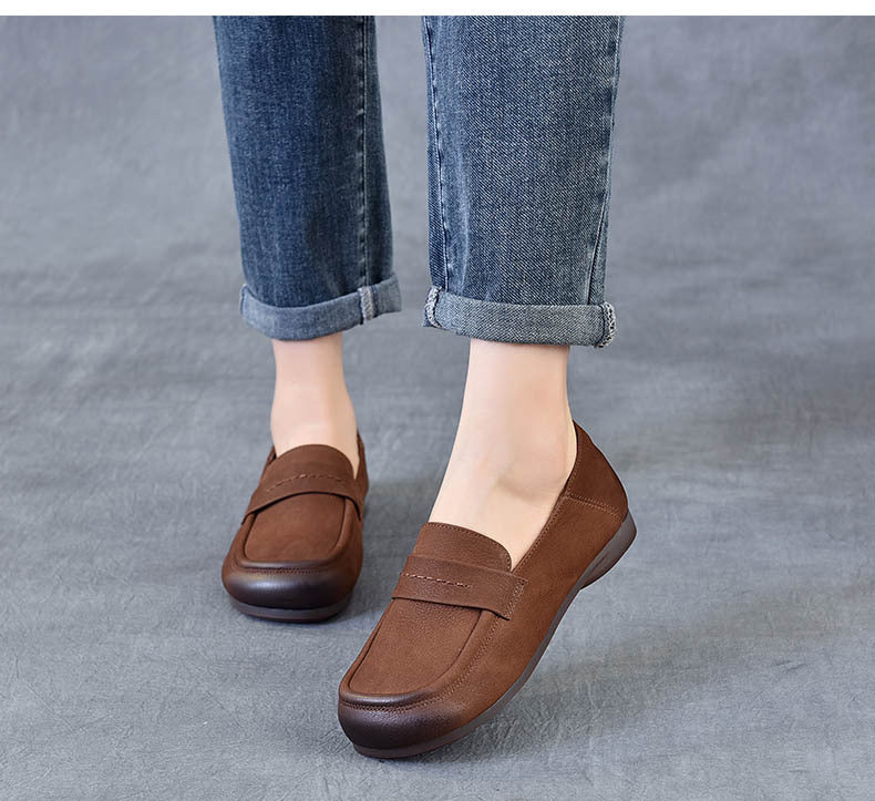 Women's Handmade Genuine Leather Casual Loafers Walking Shoes