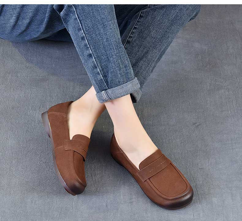 Women's Handmade Genuine Leather Casual Loafers Walking Shoes