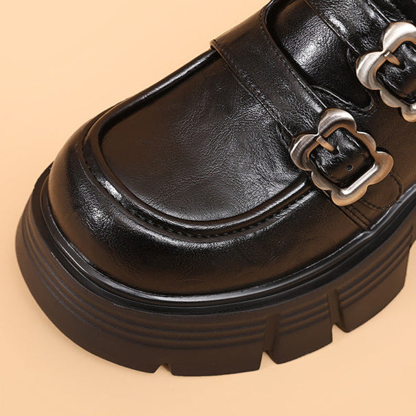 Womens Double-Strap Platform Chunky Heel Loafers