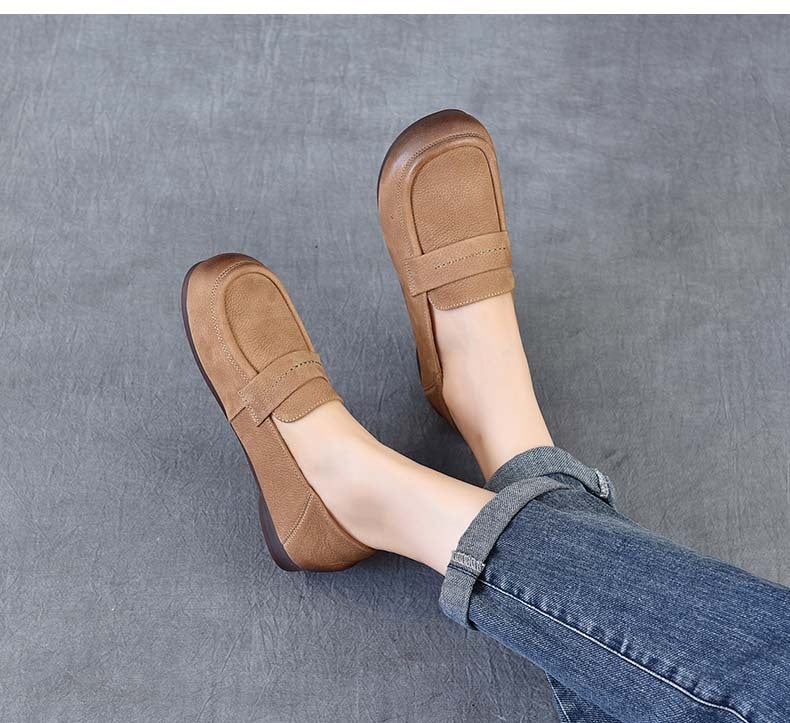 Women's Handmade Genuine Leather Casual Loafers Walking Shoes