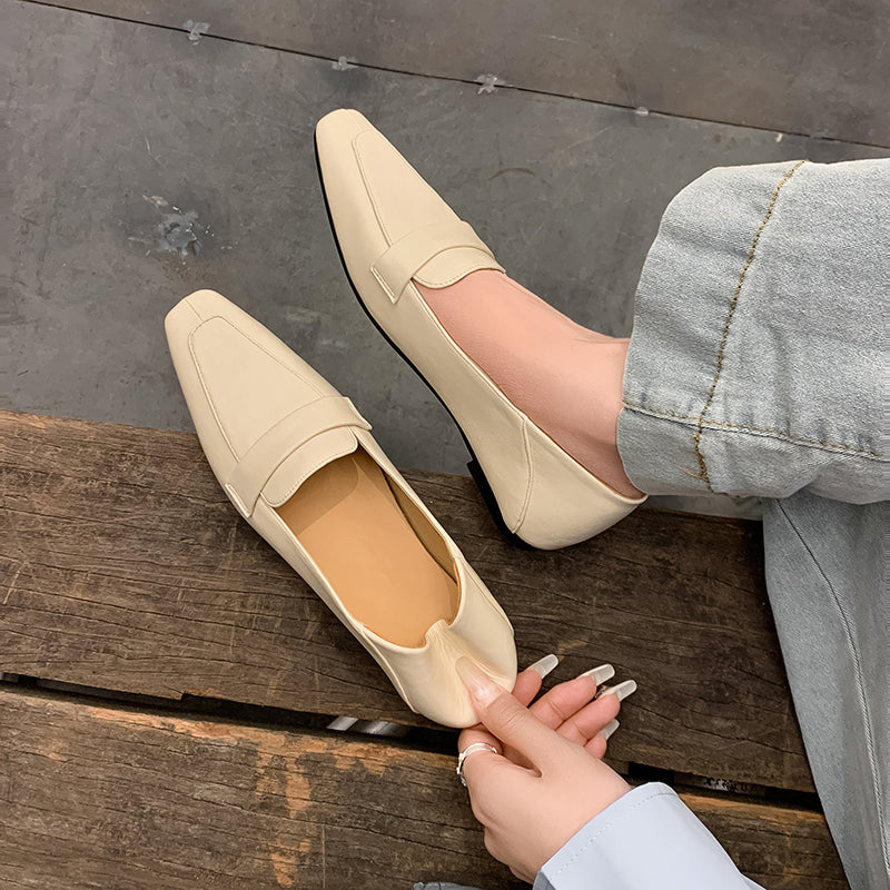 Women Genuine Leather Pointed Toe Retro Slip On Flat Comfortable Loafers