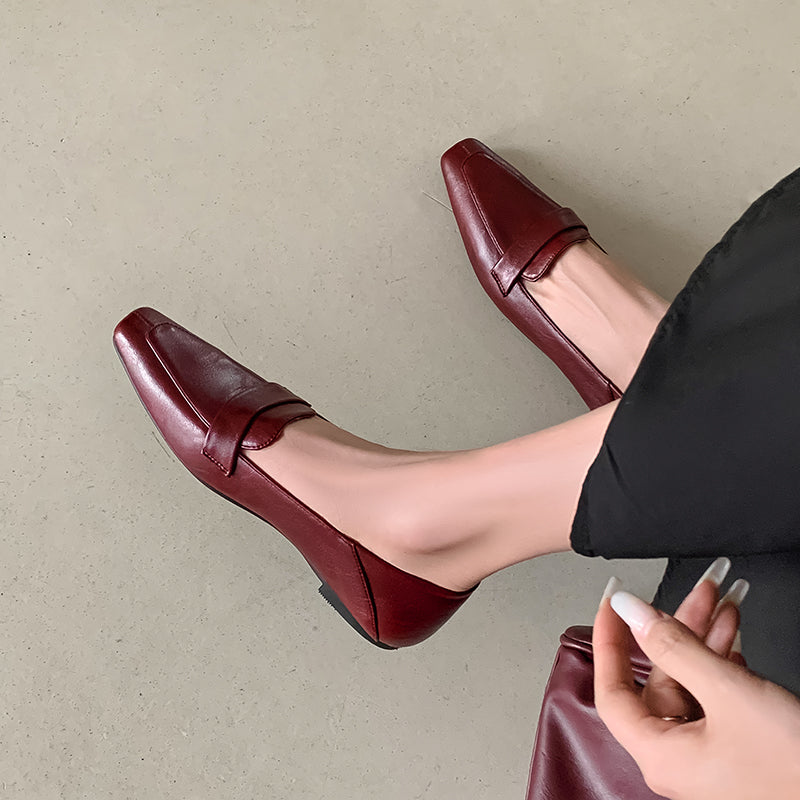 Women Genuine Leather Pointed Toe Retro Slip On Flat Comfortable Loafers