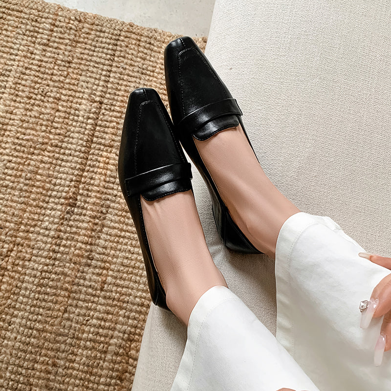 Women Genuine Leather Pointed Toe Retro Slip On Flat Comfortable Loafers