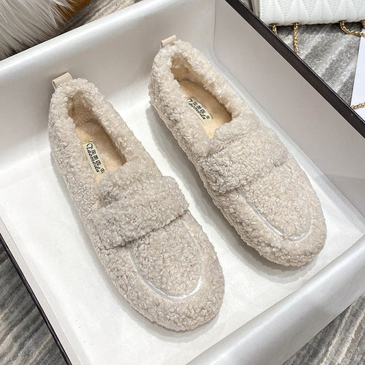 Women Cute Winter Warm Lamb Fur Flat Shoes Loafers