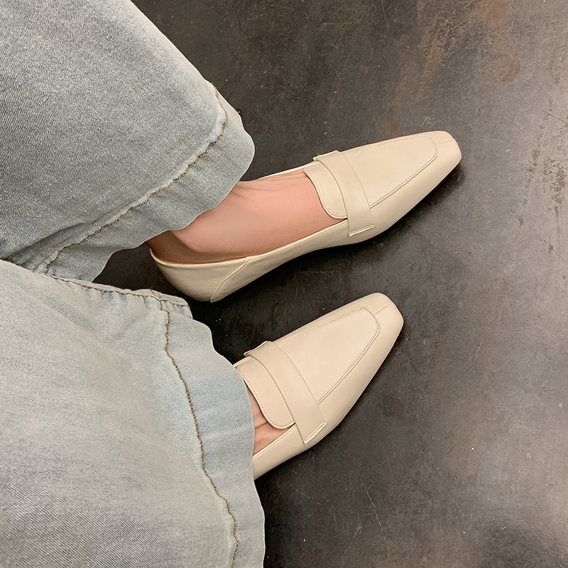 Women Genuine Leather Pointed Toe Retro Slip On Flat Comfortable Loafers