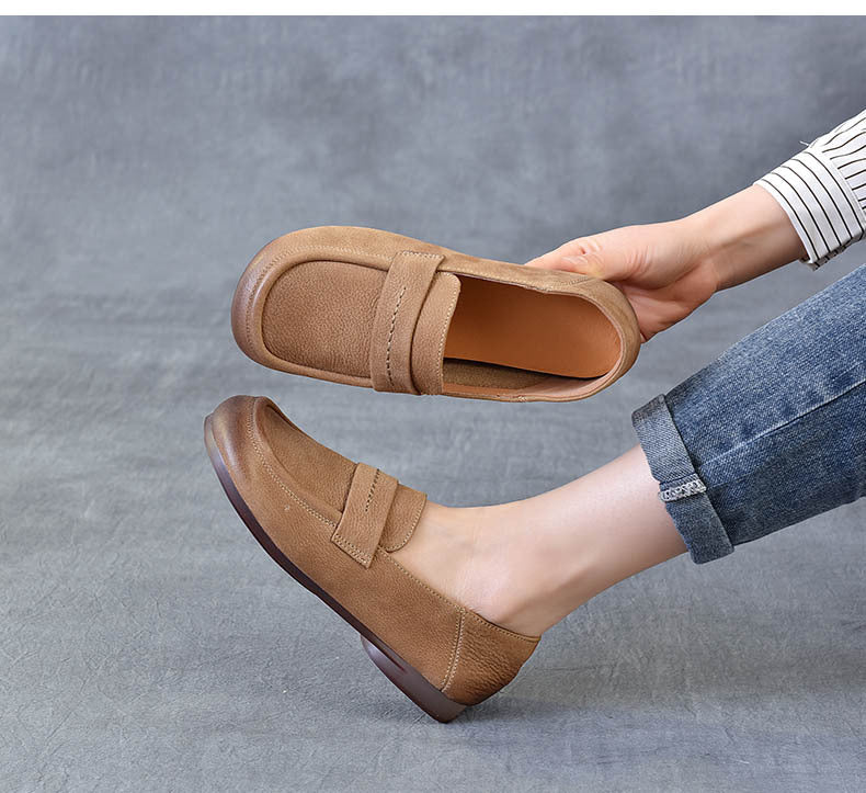 Women's Handmade Genuine Leather Casual Loafers Walking Shoes