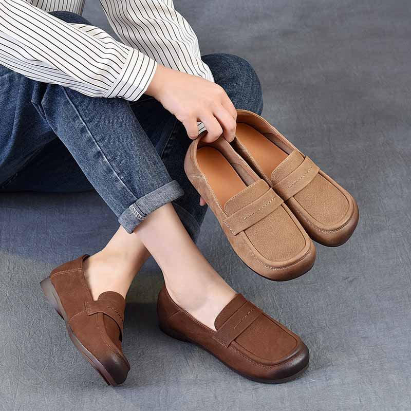 Women's Handmade Genuine Leather Casual Loafers Walking Shoes