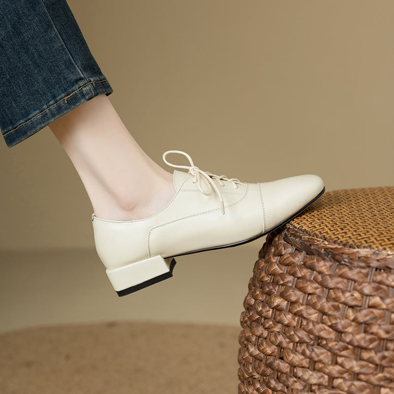Women's Oxford Shoes Low Heel Lace-Up Leather Shoes