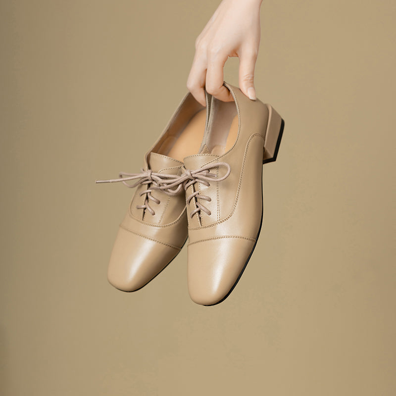 Women's Oxford Shoes Low Heel Lace-Up Leather Shoes