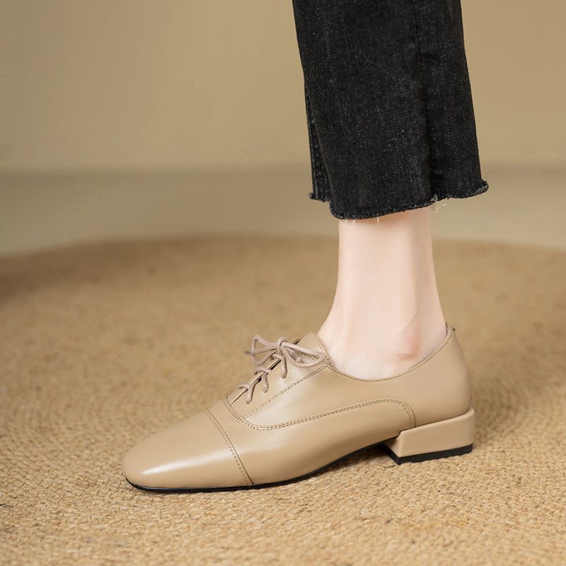 Women's Oxford Shoes Low Heel Lace-Up Leather Shoes