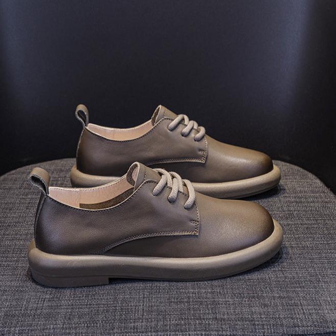 Women's Leather Lace-Up Oxfords Round Toe Shoes