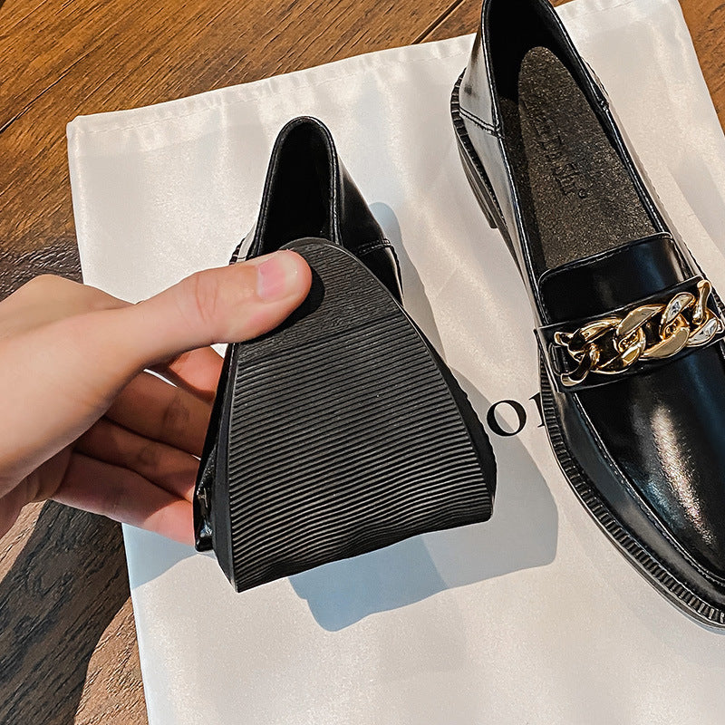 Women's Metal Chain Retro Pointed Shoes Thick Bottom Loafers