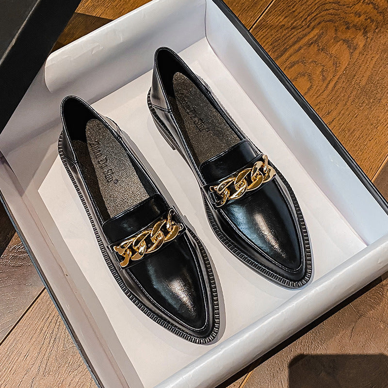 Women's Metal Chain Retro Pointed Shoes Thick Bottom Loafers