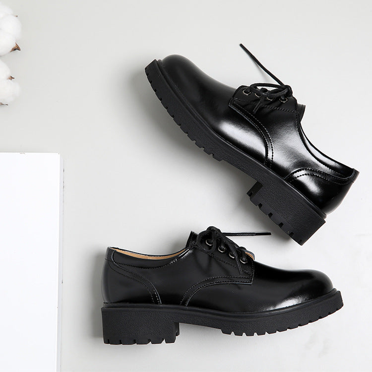 Women's Leather Classic Shoe Vintage Lace Up Oxford Low Block Heel