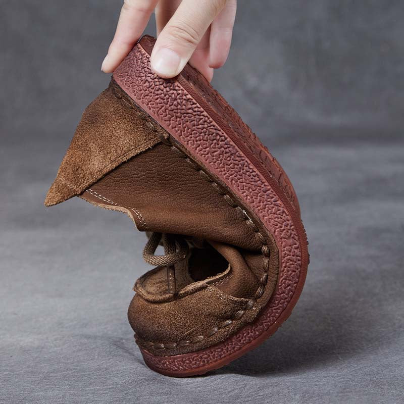 Women's Handcrafted Patchwork Leather Flat Lace-up Casual Comfort Shoes