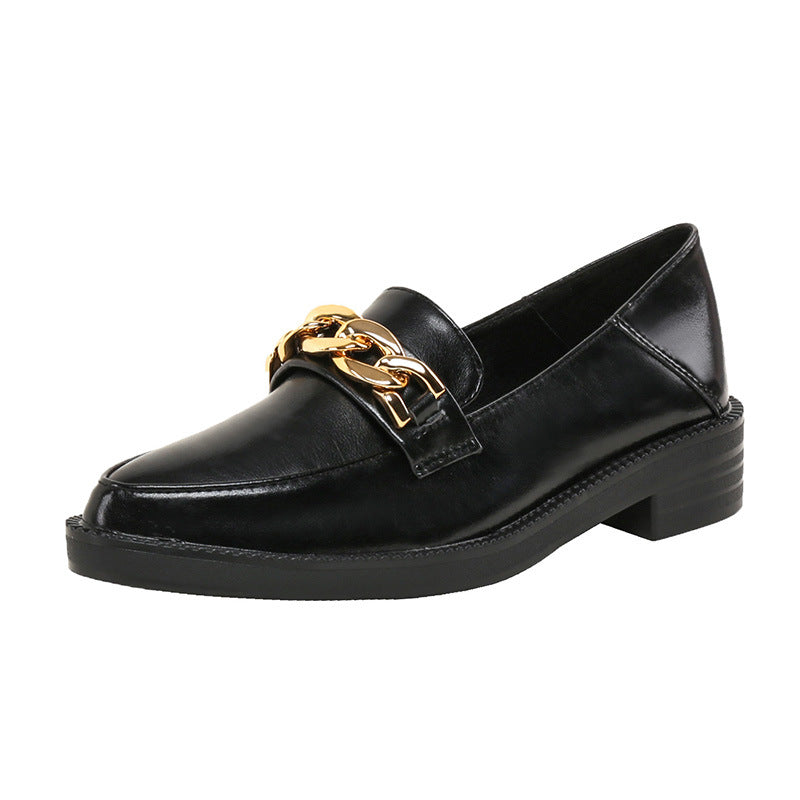 Women's Metal Chain Retro Pointed Shoes Thick Bottom Loafers