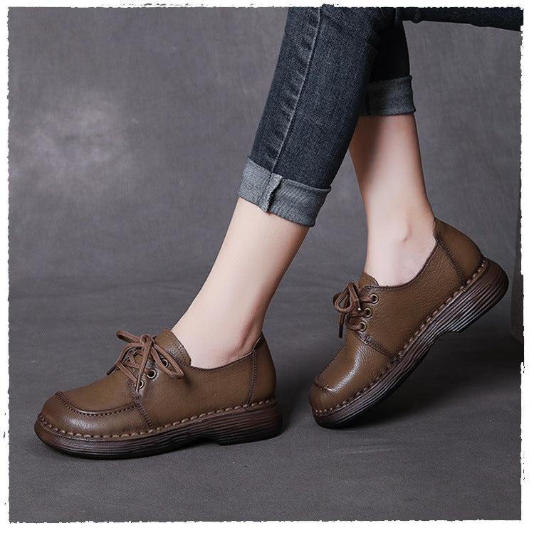 Handmade Genuine Leather Soft Sole Casual Comfort Lace Up Women's Shoes