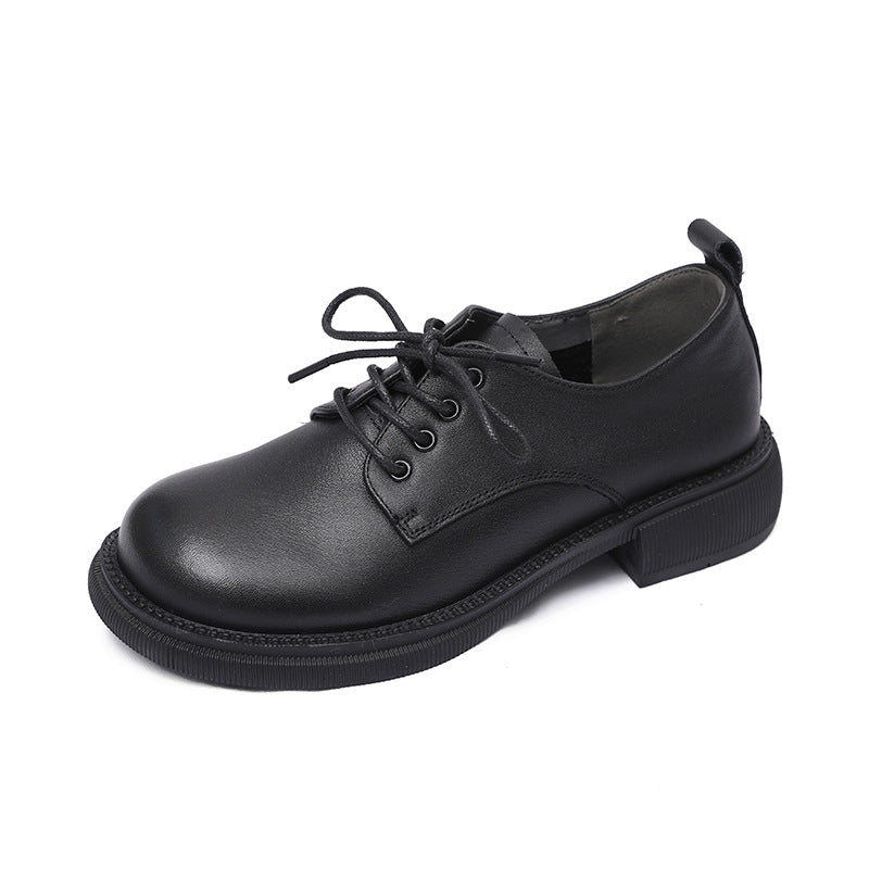 Women Flat Retro Genuine Leather Casual Loafers Lace-up Shoes