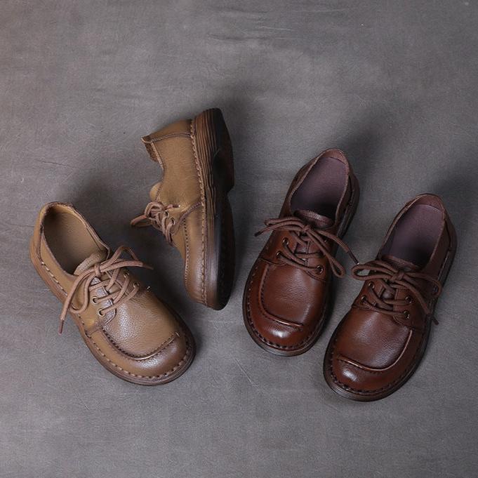 Handmade Genuine Leather Soft Sole Casual Comfort Lace Up Women's Shoes