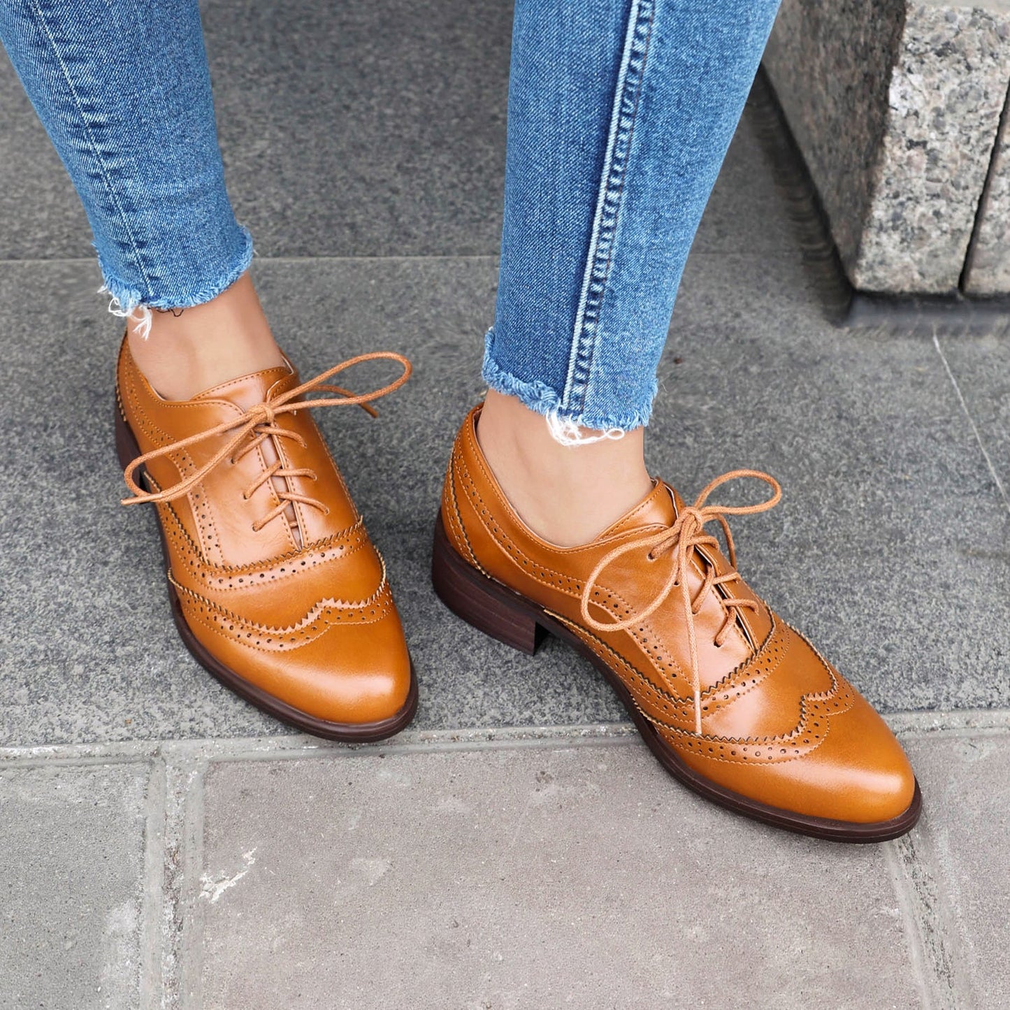Women's Chunky Heel Block Lace Up Oxford Shoes