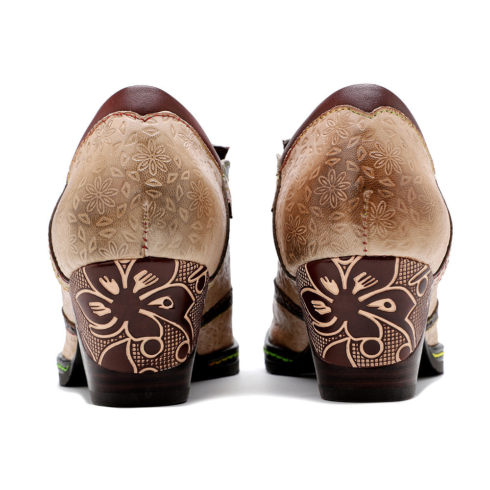 Womens Oxford Shoes Handmade Leather Old Retro Style Brogue Heels
