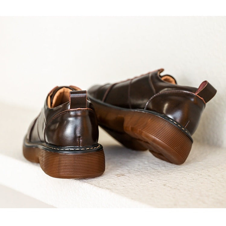 Women Preppy Style Retro Lace-up Platform Leather Shoes